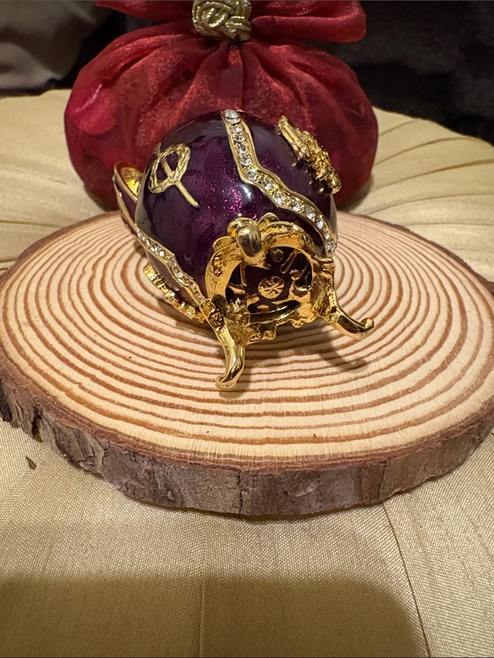 NWOT Purple and Gold Decorative Egg Trinket Box - Elegant Home Accent